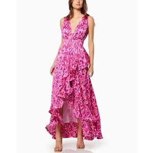 Elliatt Asymmetrical Frill Maxi Dress Gown Pink Size S Sleeveless Resort Wedding